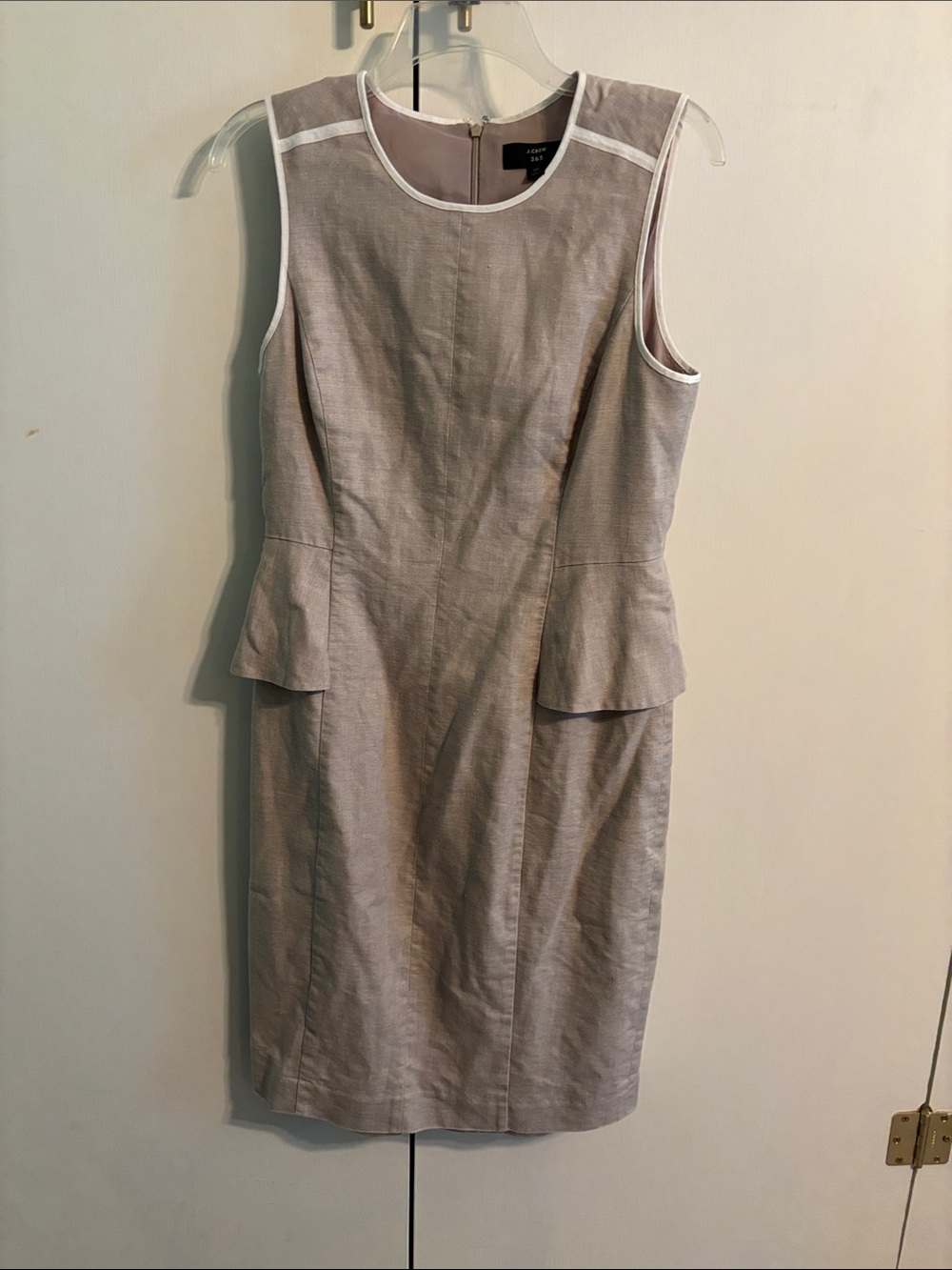 J. Crew Beige Sleeveless Peplum Sheath Dress with White Trim